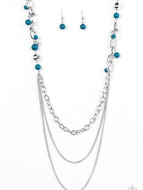 paparazzi silver necklace w/ blue beads